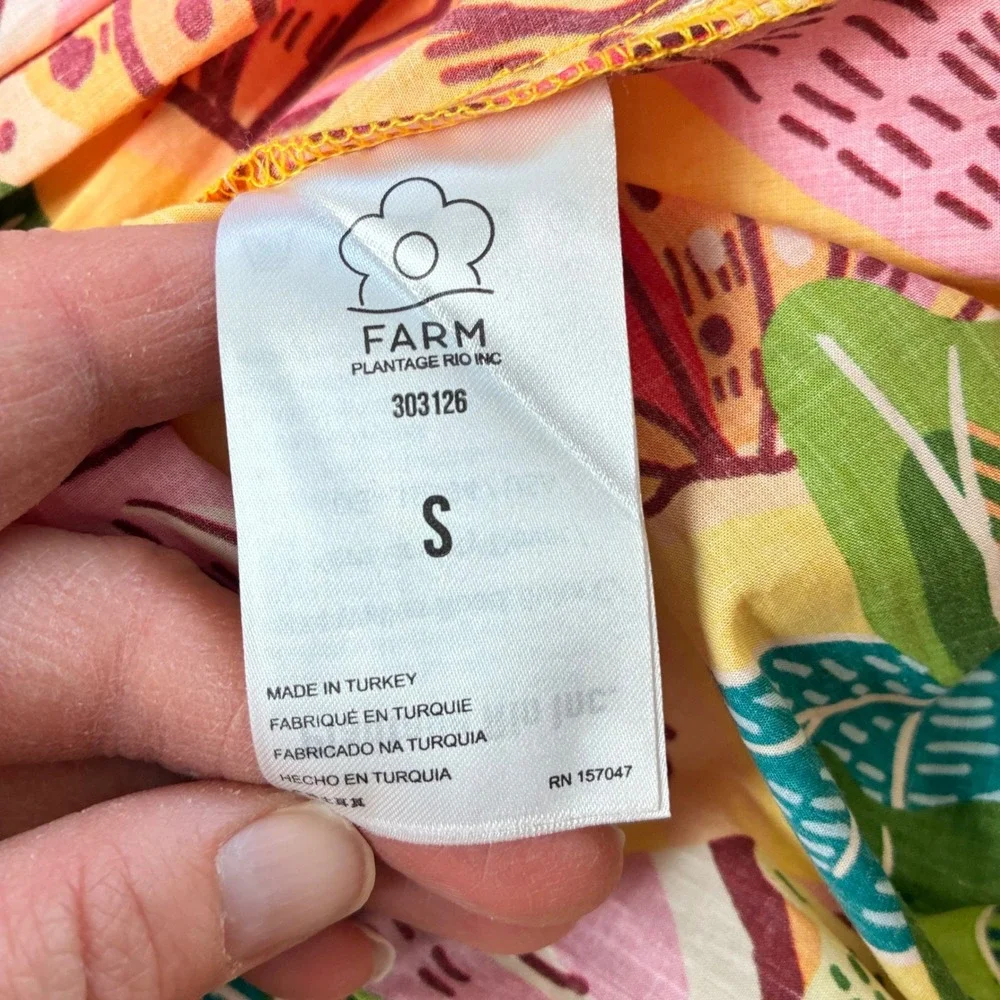 Farm Rio Yellow Tropical Toucan Banana Print Tiered Tie Back Maxi Dress Cotton